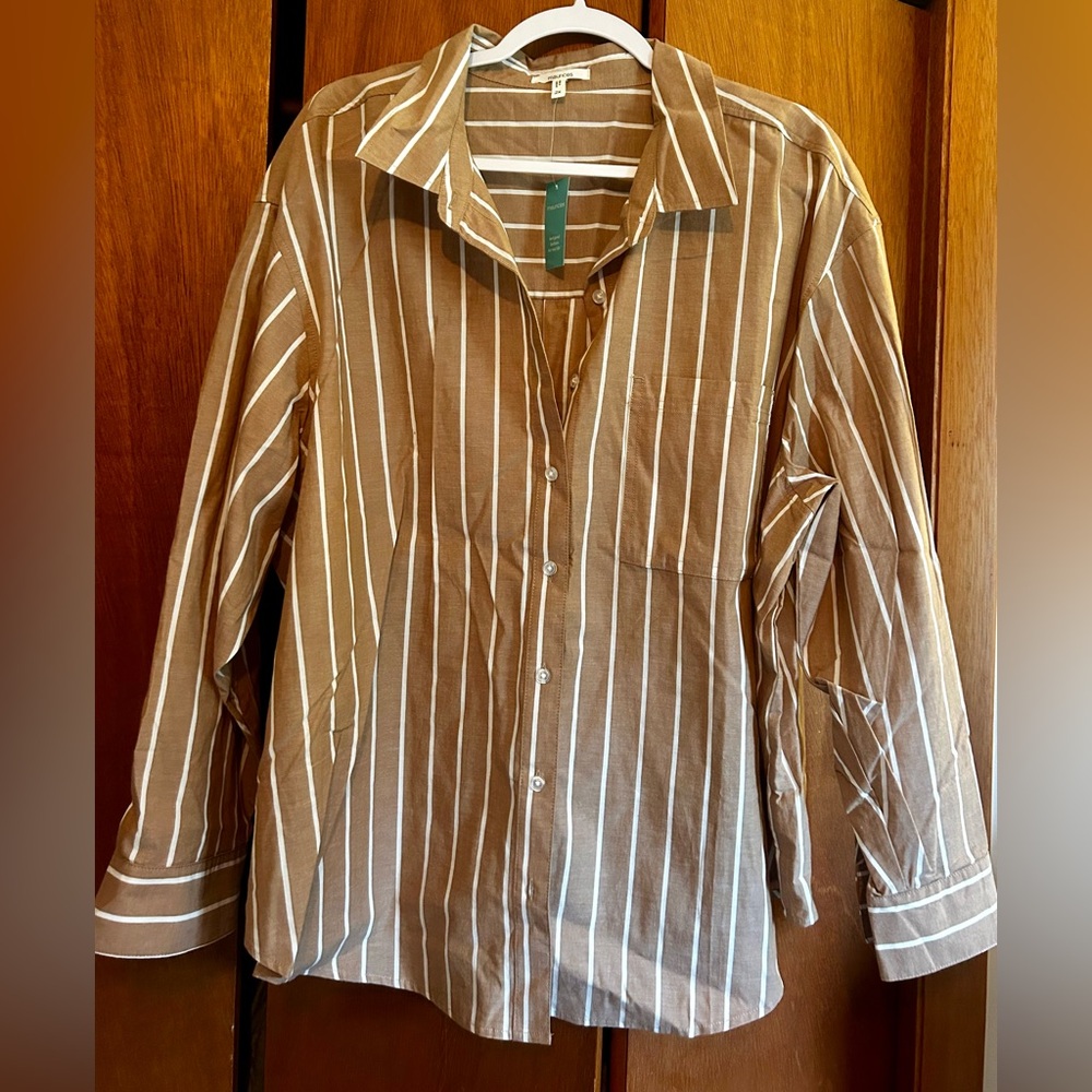 Maurices Brown and White Striped Button Down Shirt